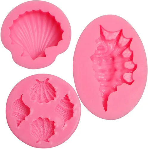 Miniatura 9 de Molde de silicona para fondant de concha, 3 paquetes de moldes grandes para hornear chocolate para decoración de pasteles temáticos marinos, adornos