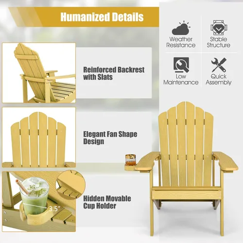 Miniatura 6 de Giantex Silla Adirondack para exteriores, sillas de patio de gran tamaño con portavasos oculto, veta de madera realista, capacidad de peso de 380