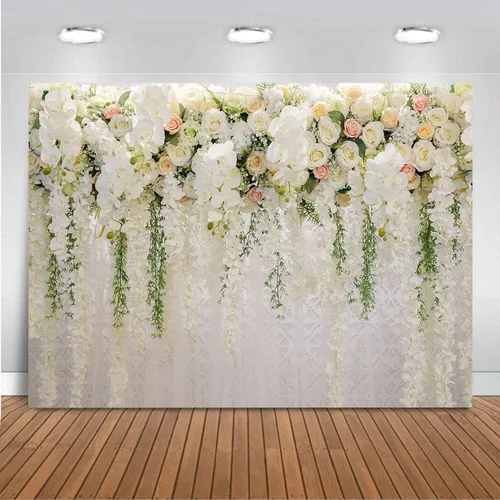 Miniatura 8 de Mocsicka Telón de fondo de pared de flores de boda para sesión de fotos, decoración de boda para recepción, pancarta de fondo floral de rosa blanca