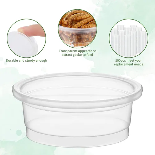 Miniatura 3 de EBOOT 500 vasos de plástico para alimentación, cuencos para agua de reptiles y alimentos para Gecko, lagartos, tarántula y otras mascotas pequeñas