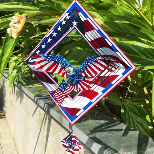 Hilanderos de Águila para Patio y Jardín, Hilandero de Viento Colgante, Atrapadores de Viento 3D de Metal, Hilandero Cinético de Bandera Americana
