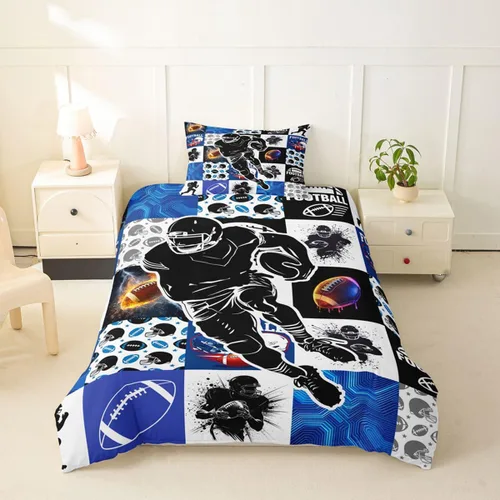 Miniatura 2 de Erosebridal Sports Duvet Cover Football Patchwork Bedding Sets, Geometric Ball Pattern Bed Cover Rugby Game Bed Set Twin