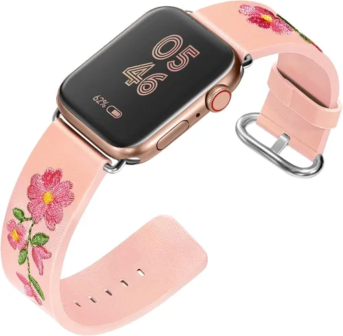 Miniatura 8 de Correas de reloj de cuero para Apple Watch de 1.732 in 1.496 in 1.575 in 1.614 in 1.654 in 1.772 in 1.929 in Personalidad bordado elegante pulseras