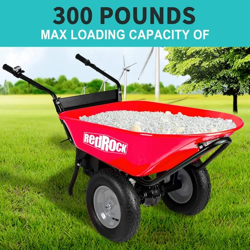 Miniatura 4 de Carretilla eléctrica, 24 V CC 180 W AGM Batería 330 lbs (150 kg) Capacidad máxima Barril Dump Material Debris Hauler Rojo