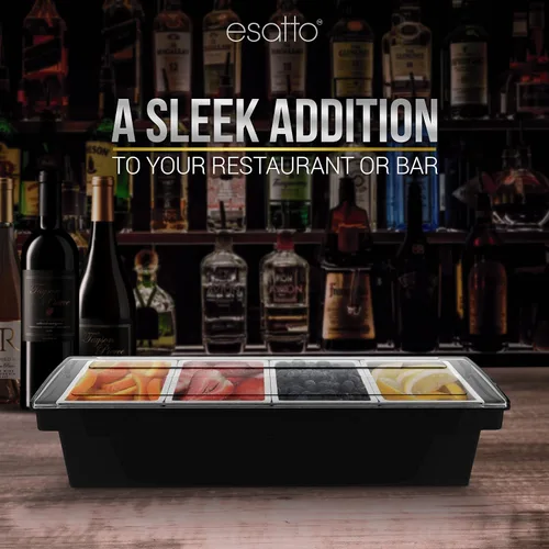 Miniatura 9 de Esatto Suministros para Bar Contenedores de condimentos con tapas 4-1.5 Pint Accesorios para carrito de bar Fruta para barman Bandeja de condimentos