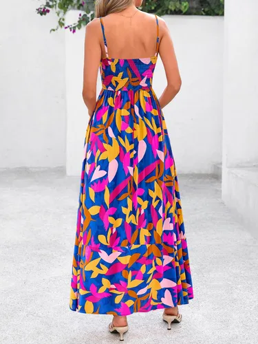 Miniatura 6 de PRETTYGARDEN Vestido largo de verano para mujer, con tirantes delgados, bohemio, floral, a rayas, para invitadas de boda, playa, vacaciones, vestido