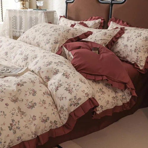 Miniatura 50 de VM VOUGEMARKET - Juego de funda de edredón floral amarilla de 3 piezas para niñas, de algodón, funda de edredón de flores rosas con cierre de F#