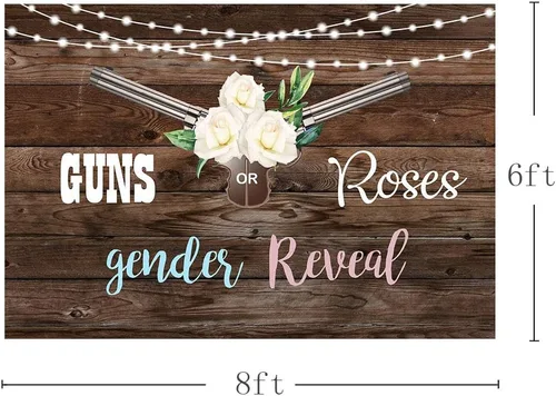 Miniatura 2 de MEHOFOND Pistolas o rosas para revelación de género para fiesta de fondo de fotos, luces de madera rústica con purpurina, unisex, decoración de baby