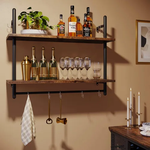 Miniatura 4 de Bestier Estante de tubería industrial flotante de 31 pulgadas, estantes montados en la pared de cocina con 8 ganchos para barra de toallas, estante