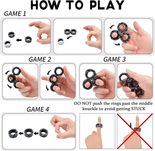 Miniatura 4 de Cevioce Juego de 3 anillos magnéticos para adultos, niños y adolescentes, anillo magnético giratorio para personas con TDAH y ansiedad, juguetes