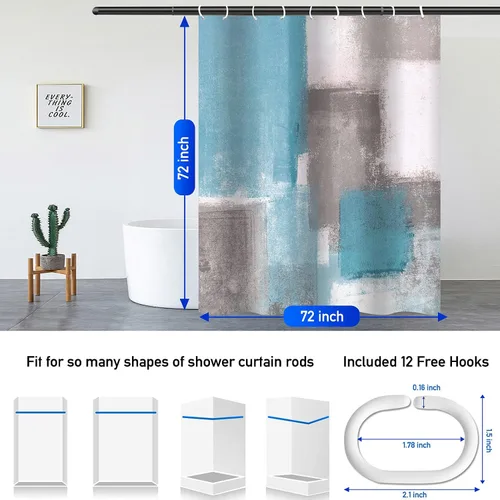 Miniatura 3 de Lnond Juego de 4 cortinas de ducha para baño con alfombras, azul cielo y gris blanco pintura abstracta juegos de baño con cortina de ducha