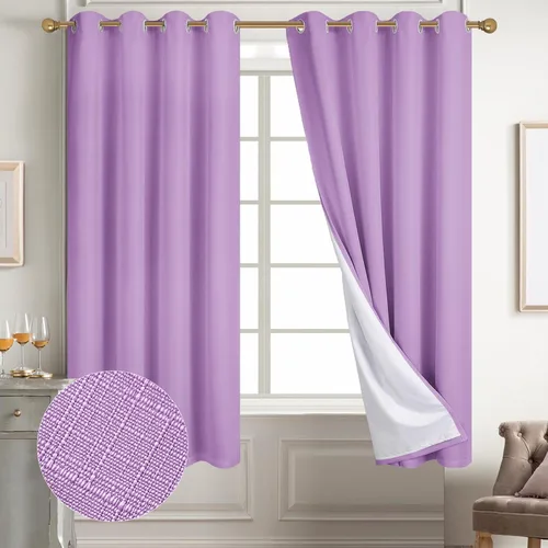 Miniatura 77 de Diraysid Cortinas 100% opacas de lino beige para dormitorio, con ojales, aislamiento térmico, cortinas de oscurecimiento de habitación