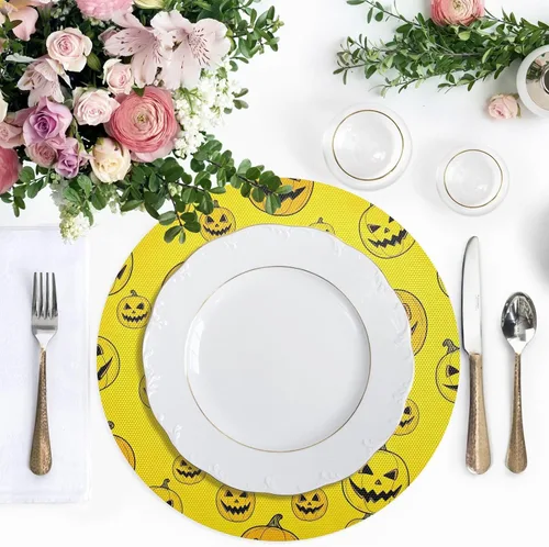 Miniatura 5 de Yellow Pumpkins Dining Room Table Placemats, Non Slip Placemats Set Washable for Kitchen Table one sizex6