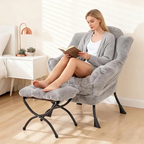 Miniatura 2 de Welnow - Silla perezosa con otomana, moderna silla de descanso con reposabrazos y bolsillo lateral, sillón de sofá tapizado de ocio, sillón