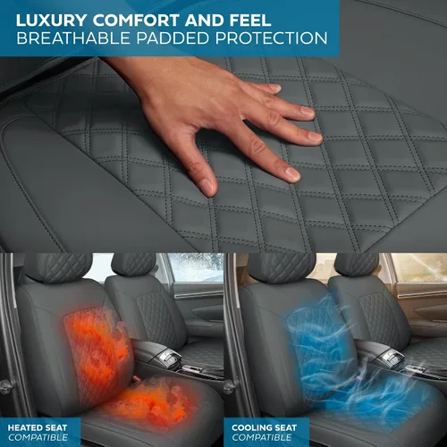Miniatura 7 de MotorBox Haven Series - Fundas de asiento de piel de napa, para automóviles, edición Lux, fundas de asiento delantero con costuras de diamante