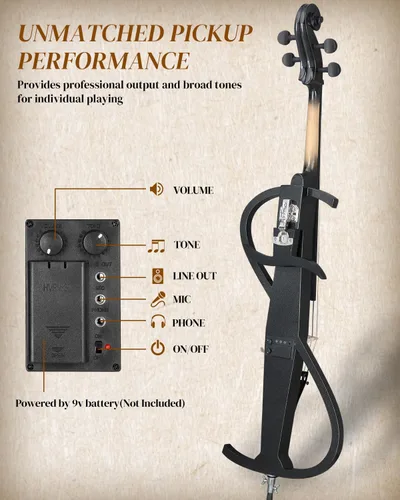 Miniatura 5 de Ktaxon Violonchelo eléctrico 4/4 de tamaño completo silencioso con bolsa portátil, auriculares estéreo, cable premium y colofonia, arco y puente