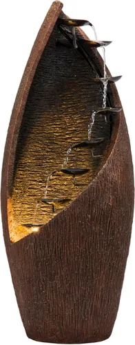 Miniatura 8 de Alpine Corporation Fuente de agua de metal de bronce escalonado contemporáneo de 43 pulgadas de alto con luces LED, elegante función de agua al aire