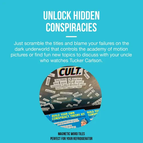 Miniatura 3 de Crea tu propio kit de teoría de conspiración - Divertidos juegos de palabras con imanes de nevera para adultos (451 fichas de palabras)