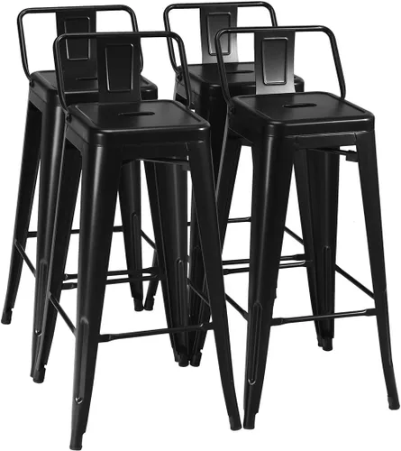 Miniatura 21 de COSTWAY Juego de 4 taburetes de bar de metal, con respaldo extraíble, taburetes de altura de mostrador de 24 pulgadas con patas de goma, sillas