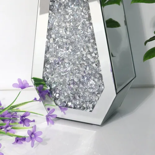 Miniatura 6 de ALLARTONLY Jarrón de Flores Jarrón Espejado de Diamante Triturado Cristal Plateado Vidrio Jarrón Espejo Decorativo Tamaño Grande Lujo