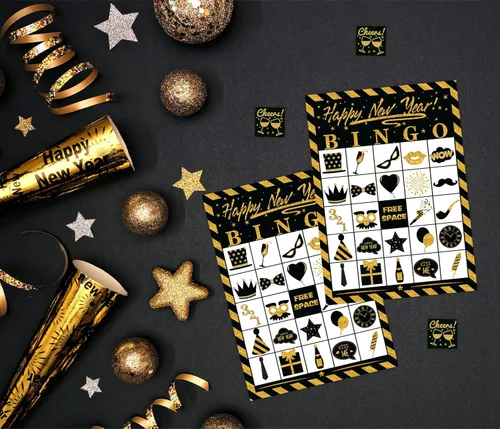 Miniatura 4 de Joy Bang Juegos de Año Nuevo para niños y adultos, tarjetas de bingo de Año Nuevo, 24 jugadores para familiares y amigos, grupo grande, actividades