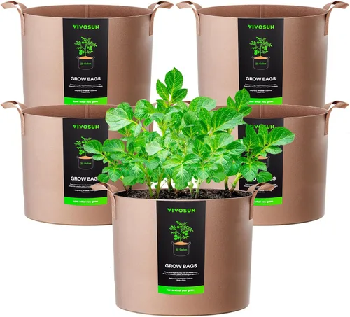 Miniatura 21 de VIVOSUN - Paquete de 5, 1 galón, bolsas para cultivar de tela no tejida gruesa resistente con asas Negro