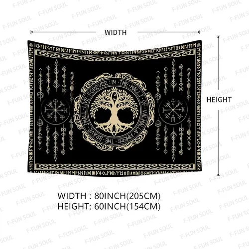 Miniatura 4 de F-FUN SOUL Tapiz de vikingos nórdicos de 80 x 60 pulgadas, diseño de árbol de la vida Yggdrasil vikingo, runa celta escandinava, mitología estética