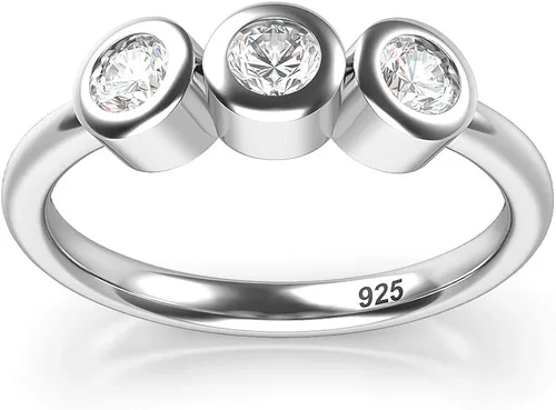 Miniatura 2 de Metal Factory Anillo de compromiso de plata de ley con 3 circonitas cúbicas