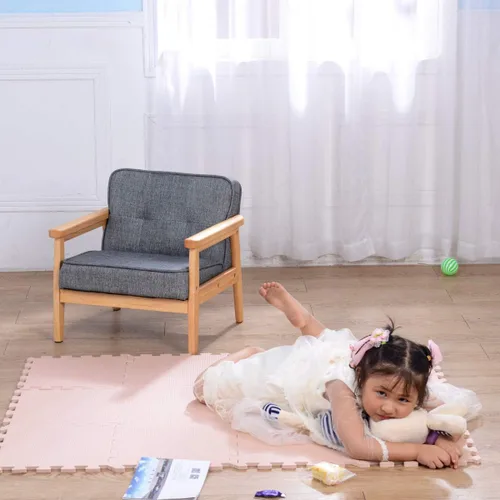 Miniatura 4 de Sofá para niños, sillón tapizado con estructura de madera maciza y tela de lino para regalo para niños (gris oscuro, gris claro) (gris oscuro)