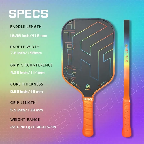 Miniatura 6 de Pickleball Paddles, Carbon Fiber Pickleball Paddle High Grit & Spin with PP Honeycomb Core 16mm Thickness and Thermoformed Elongated Shape, Naranja