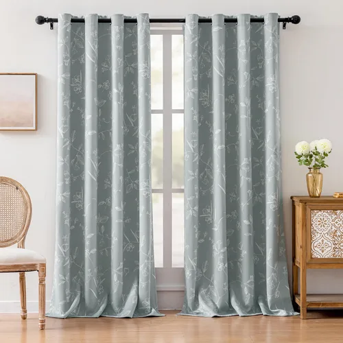 Miniatura 24 de ChrisDowa Cortinas florales 100% opacas de 63 pulgadas de largo, 2 paneles para dormitorio, sala de estar, estampado de flores negras