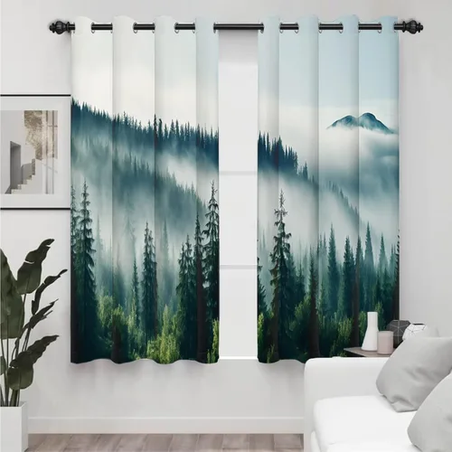 Miniatura 8 de AWERT Cortinas opacas para dormitorio, árbol negro con niebla, naturaleza, amanecer, bosque, 2 paneles para sala de estar, bloqueo de calor, 21 x 45