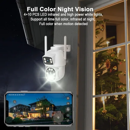 Miniatura 6 de Cámara de seguridad para exteriores de doble lente 2K, panorámica/inclinación de 360°, cámaras de enlace inalámbrico WiFi 2.4G para seguridad