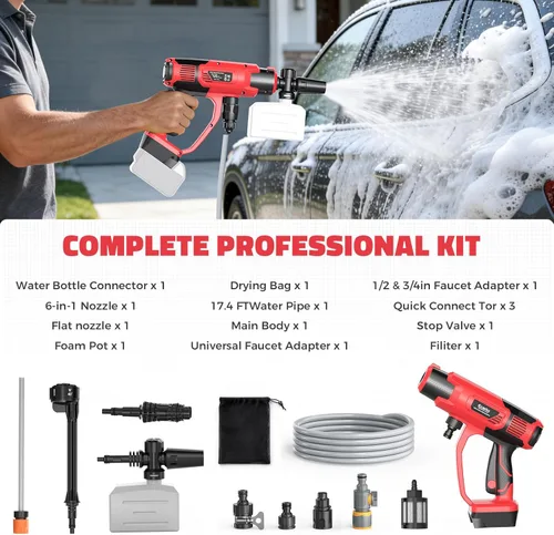 Miniatura 9 de Lavadora a presión inalámbrica compatible con batería Milwaukee de 20V, Ecarke 800 PSI Lavadora a presión portátil de mano con boquilla 6 en 1 y Rojo