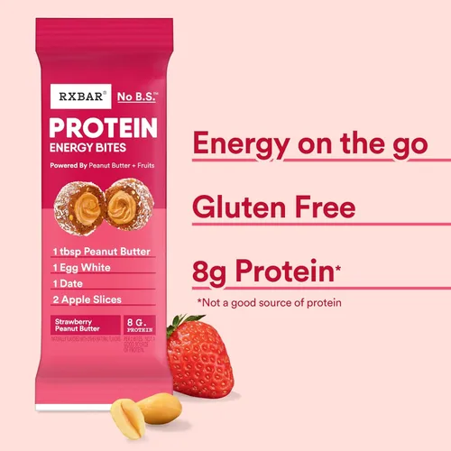 Miniatura 5 de RXBAR Protein Energy Bites, bolas de proteína sin gluten, mantequilla de maní y fresa, caja de 21.1 onzas (24 bocados)