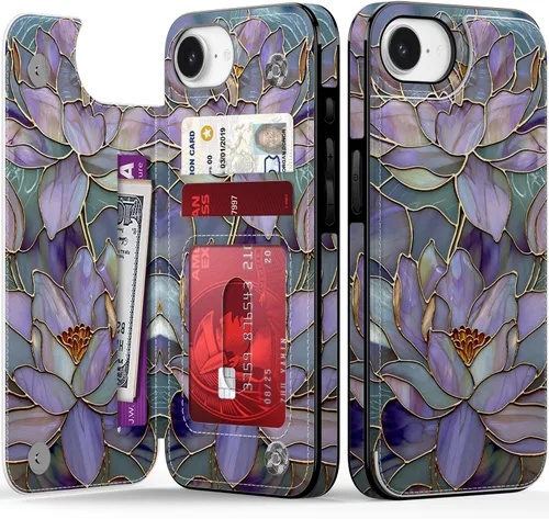 Miniatura 155 de FUNMIKO Funda tipo cartera para iPhone 13 con tarjetero, bloqueo RFID, protección de grado militar y obras de arte impresas con rayos UV, cierre