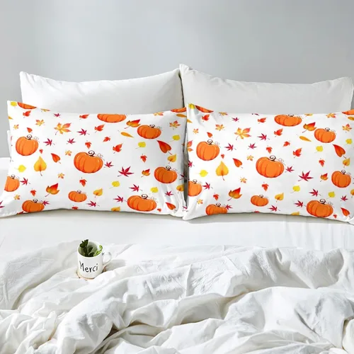Miniatura 5 de Juego de sábanas de calabaza de otoño, tamaño individual, hojas de arce para niños y niñas, cosecha de otoño, fruta, botánico, sábana bajera
