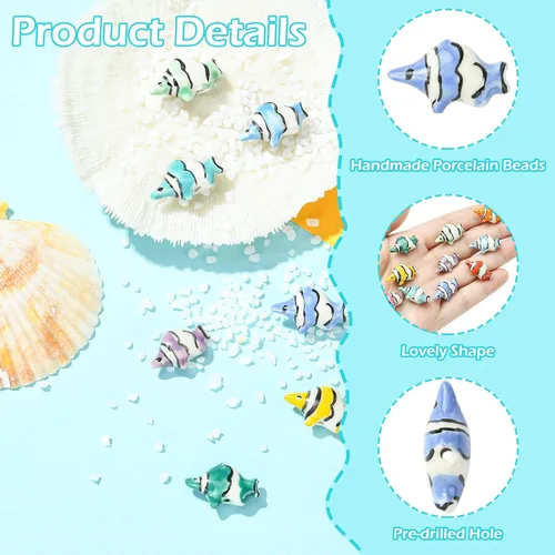 Miniatura 3 de LiQunSweet 10 pcs 10 Colors Handmade Ceramic Porcelain Fish Beads Ocean Animals Spacer Beads for DIY Jewelry Bracelet Necklace Earring Crafts Bag
