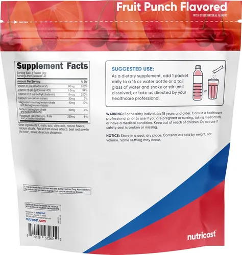 Miniatura 5 de Nutricost Complejo de Electrolitos, Sabor a Ponche de Frutas, 40 Sobres - Complejo de Hidratación Avanzada