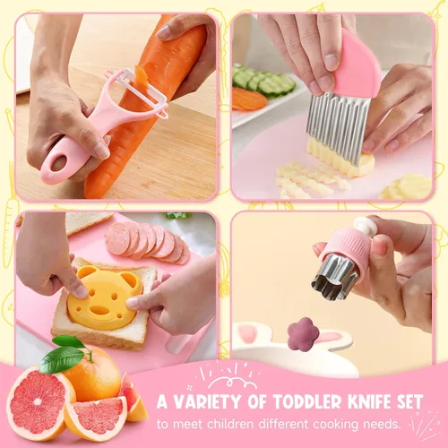 Miniatura 6 de Suhctuptx Juego de cuchillos para niños pequeños, juego de cuchillos para cocina real, cuchillos seguros para niños con tabla de cortar, cortadores