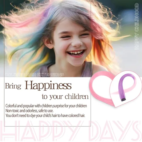 Miniatura 6 de Extensiones de cabello de colores, extensión de cabello liso con clip de 22 pulgadas, extensiones de cabello con brillantina multicolor arcoíris