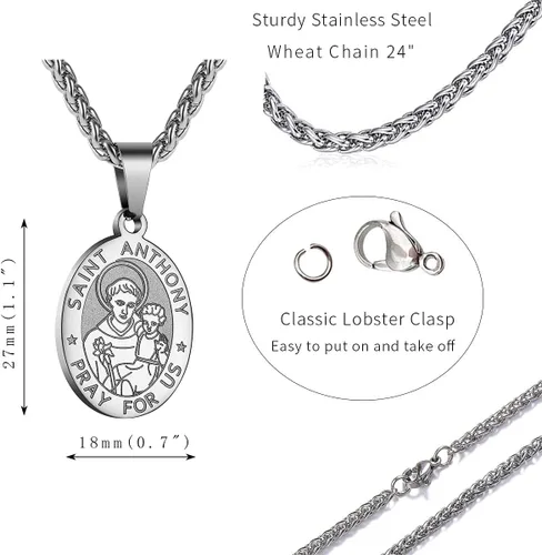 Miniatura 74 de P. BLAKE Collar ovalado de San Cristóbal, Miguel, José, Jude/Virgen María/José/Francisco/Patrick/Anthony/Benedict/Thomas para hombres y mujeres
