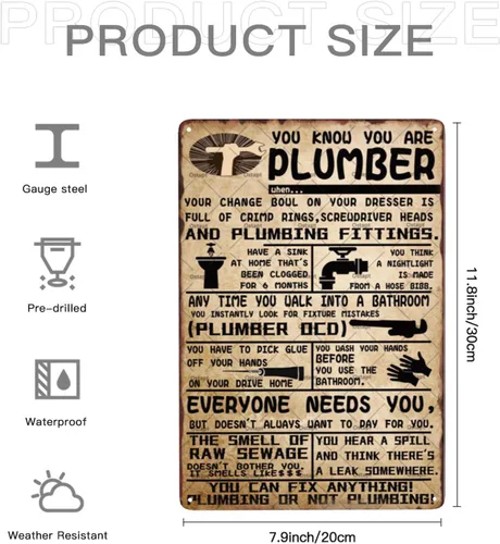 Miniatura 3 de Decoración de pared retro de plomería con texto en inglés «You Know You Are A Plumber Metal Tin Signs», póster divertido para cocina, baño, baño