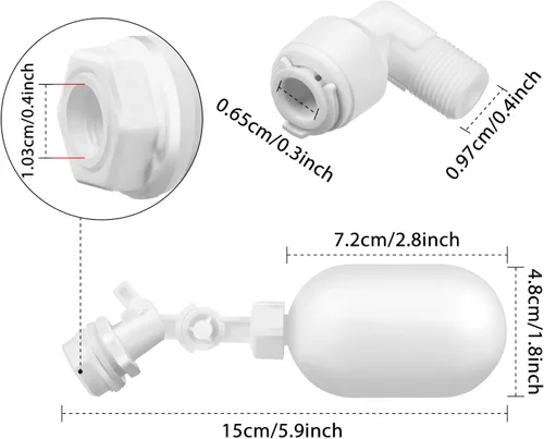 Miniatura 2 de Mudder Paquete de 2 válvulas de bola de flotación de 1/4 de pulgada de plástico ajustable para estanques, tanque de agua, bomba, canal, acuarios