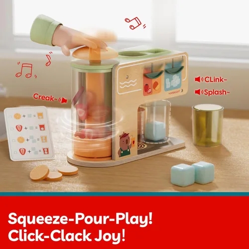 Miniatura 3 de TOP BRIGHT Dispensador de Bebidas de Madera para Juegos de Simulación, Juegos de Comida para Cocina Infantil con Tazas, Insertos de Jugo, Cubitos