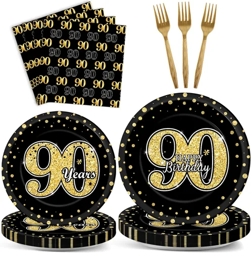 Miniatura 14 de 96 piezas de decoración de cumpleaños número 65 para hombres, platos y servilletas de papel para la mesa de pastel, suministros de mesa