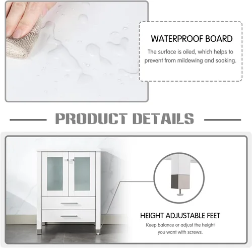 Miniatura 7 de LUCKWIND 36" Bathroom Vanity Combo with Sink, 24"+12.6" Width, Painted Bathroom Storage Cabinet with 5 Drawers, Including Tempered Glass Round