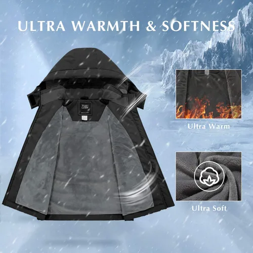 Miniatura 5 de ZSHOW Chaqueta de esquí para niña, impermeable, abrigo de invierno de forro polar con capucha