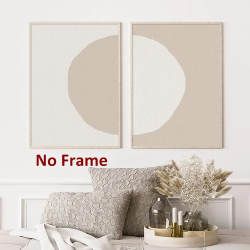 Miniatura 7 de Arte abstracto bohemio para pared, arte geométrico beige, pintura moderna de mediados de siglo, pósteres bohemios beige, lienzo abstracto circular