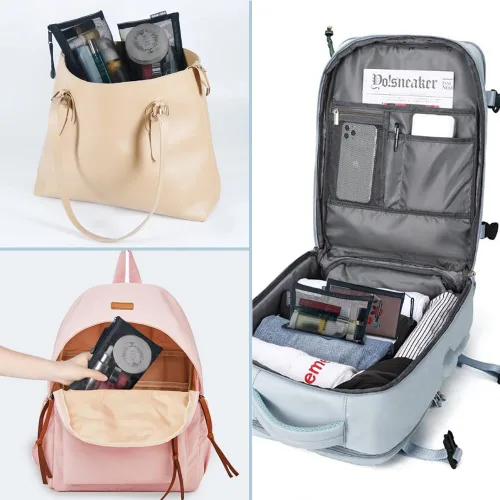 Miniatura 8 de HRX Package Bolsos pequeños de malla para cosméticos con cremallera, 6 piezas, Negro, Organizador de bolsas de maquillaje para viaje para bolso